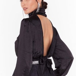🖤 Nasty Gal High Neck Open Back Cropped Blouse